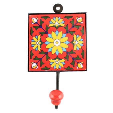 Sunflower Ceramic Flower Tile Hook With Red Base